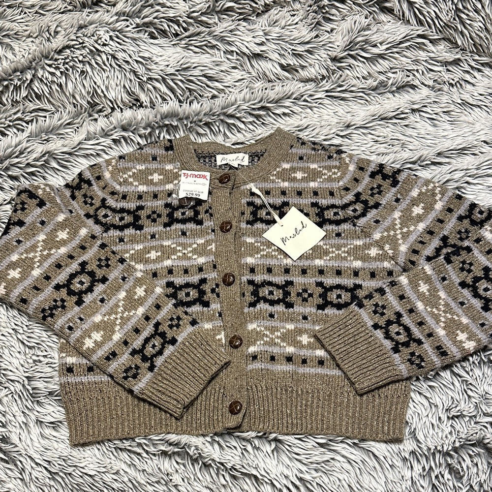Marled Brown and Black Patterned Cardigan- Brand New